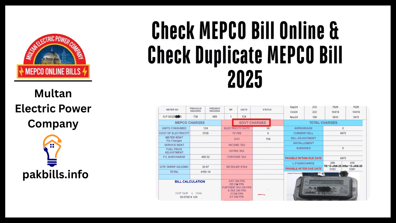 Check MEPCO Bill Online & Check Duplicate MEPCO Bill 2025